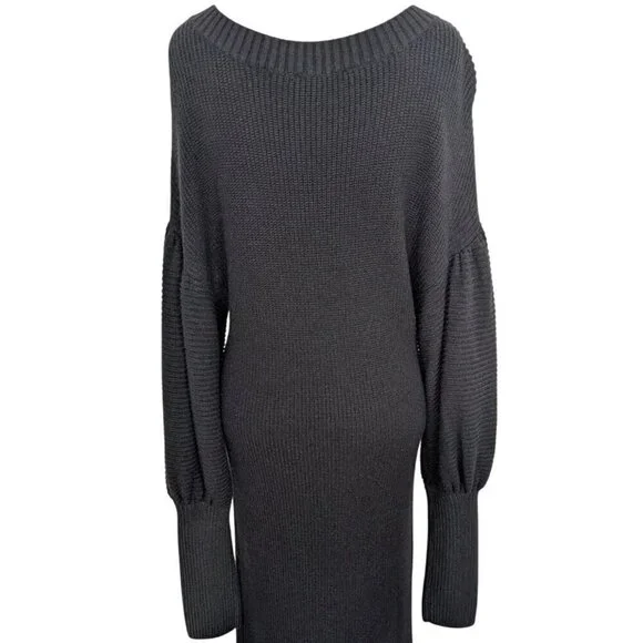 NEW Express Ribbed Maxi Dress Womens Size Medium Black Stretch V Neck Long - Picture 10 of 12